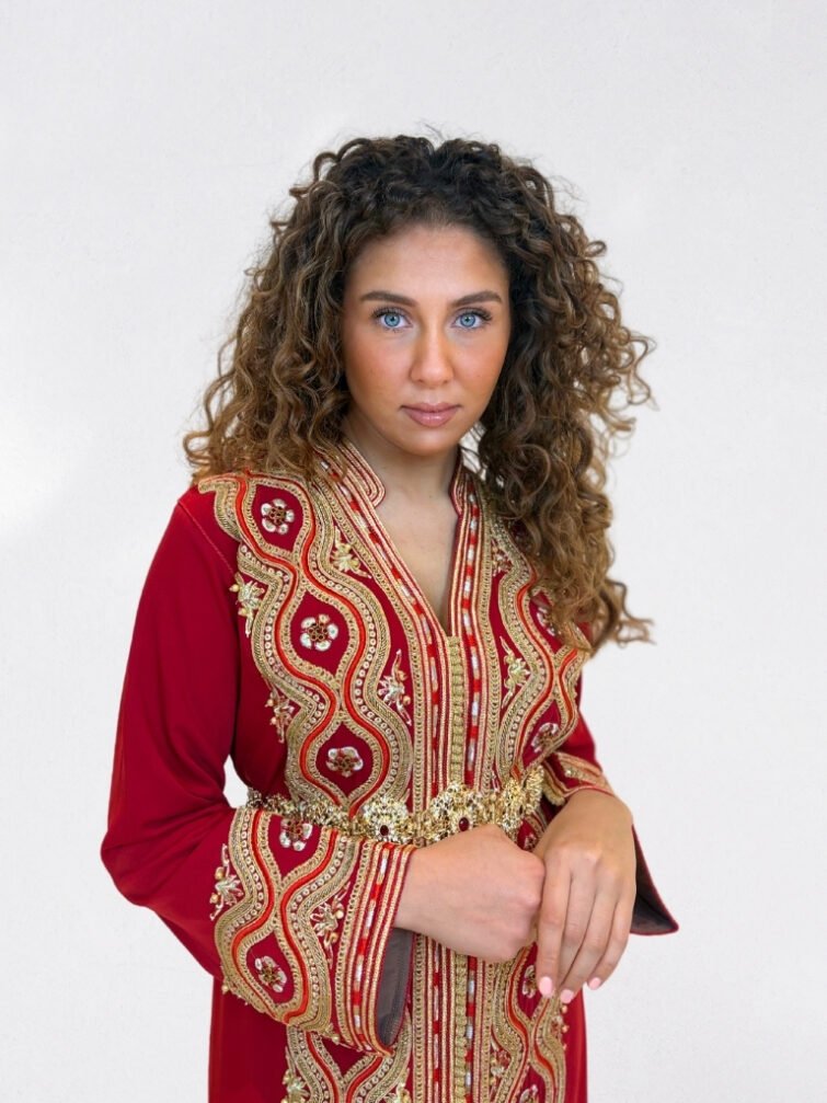 Caftan bordeaux avec doublure taupe, sans ceinture – ISRAYA